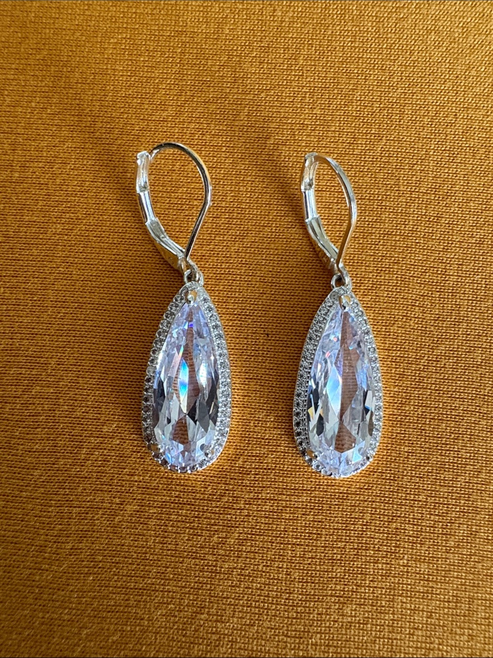 Silver Teardrop Crystal Drop Earrings - Clear Sparkle